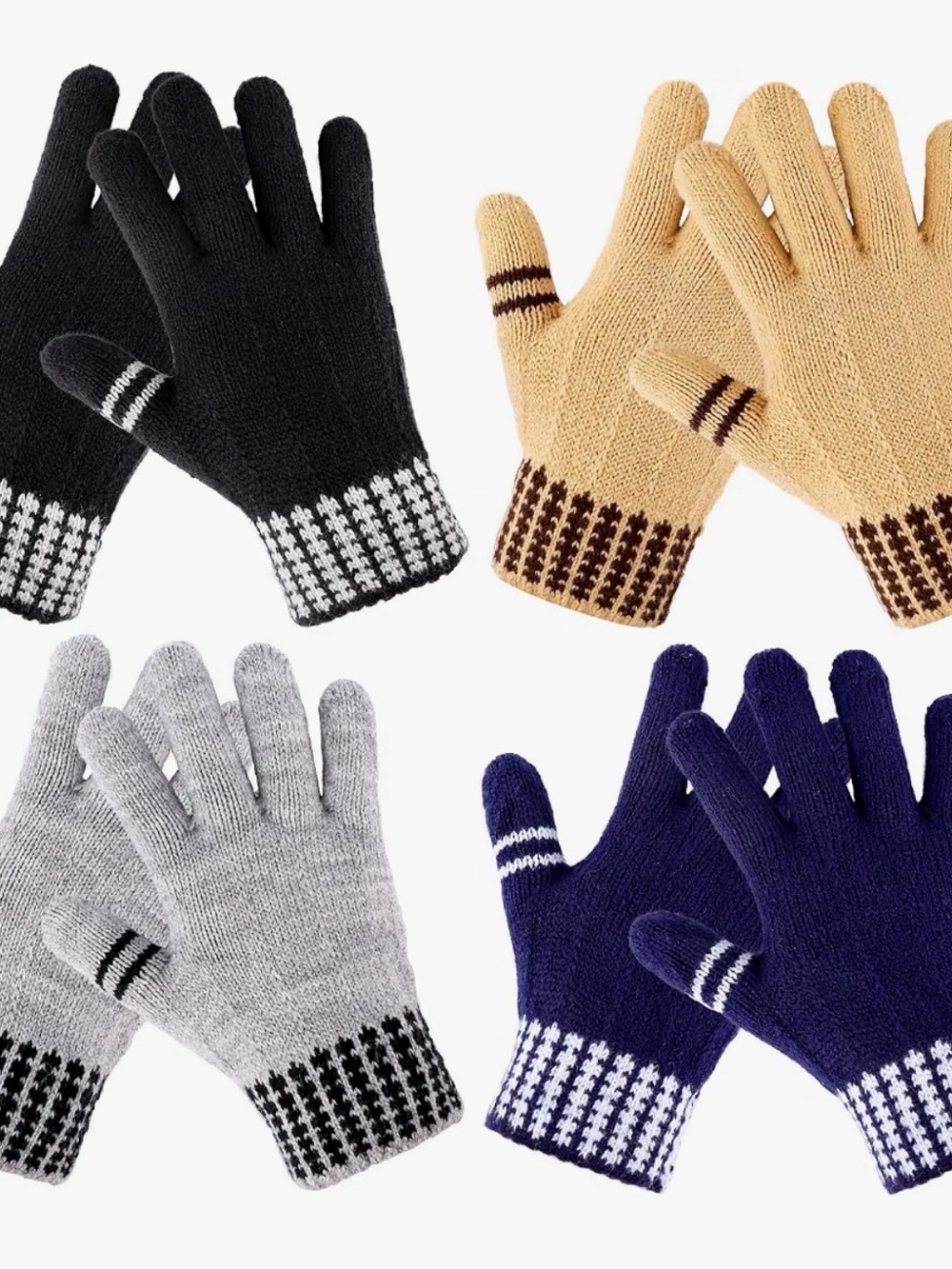 Kids Knit Touchscreen Gloves in Black, Tan, Gray & Blue Ages 5-12